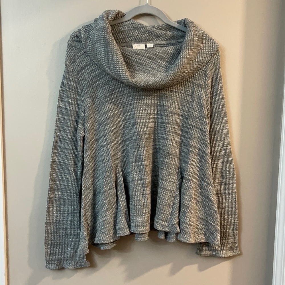 Anthropologie gray cowl neck peplum sweater